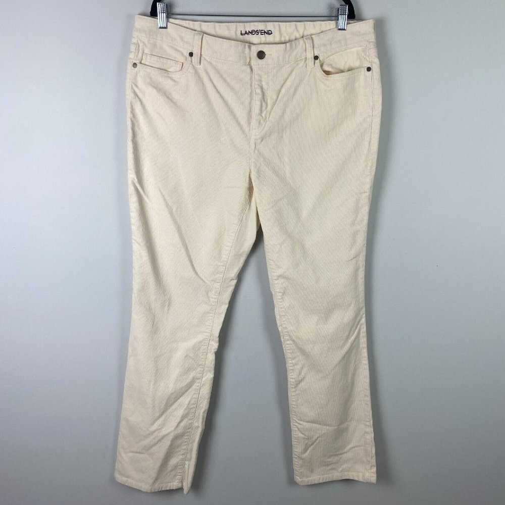 Lands End Corduroy Pants Womens 18 Beige Mid Rise Straight Leg